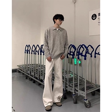 A2321TP58-网图秋冬新款老钱风麻花V领毛衣男美式复古内搭POLO衫，男装针织衫/毛衣，电商B241