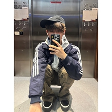 藏青色三条杠飞行夹克男秋季高级感美式立领短款运动外套JK7534，男装夹克，星座601-1