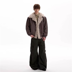 麂皮绒长毛绒座山雕棉服男2025冬季潮牌做旧复古短款工装棉衣外套，男装棉衣，星座715-4