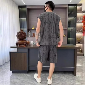 高端镂空背心男夏季薄款潮牌痞帅坎肩t恤美式休闲短裤运动两件套图片