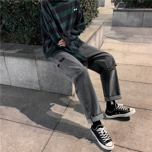 男生新款港风精品牛仔裤破洞休闲女裤子714-1