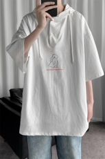 LD54140-P45连帽短袖t恤男大码胖子带帽五分袖中袖，男装T恤，电商A040