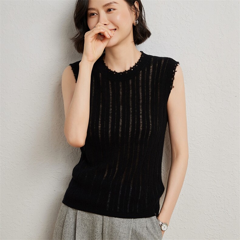 2024年秋季新款百搭气质12G烂边背心羊毛打底女,女装背心吊带,臻维羊绒