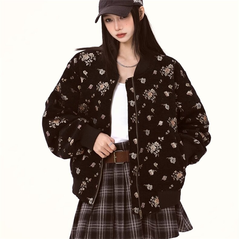 美式复古碎花满印立领外套女春季ins潮牌休闲情侣棒球服夹克上衣,男装夹克,星座1210-1