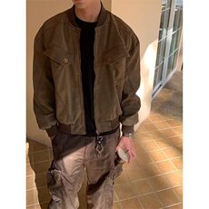 890-P64新款美式棕色夹克短款复古做旧哈灵顿外套男女上衣，男装T恤，电商B323A