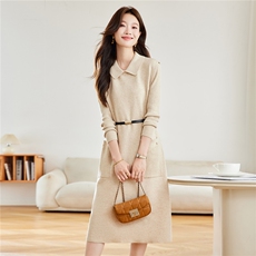 2025新款翻领针织连衣裙两件套女秋冬中长款收腰显瘦高级感气质裙，女装羊毛衫，艾米