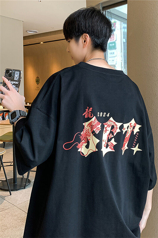 夏季新款龙年字母印花高街短袖宽松M~5XLXZ604-DT217-P25控39,男装T恤,星座604