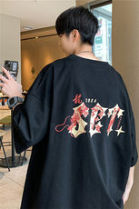 夏季新款龙年字母印花高街短袖宽松M~5XLXZ604-DT217-P25控39，男装T恤，星座604