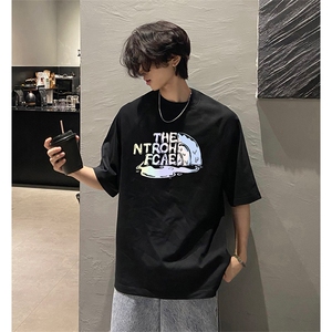 抖音得物 210克现货宽松纯棉美式潮牌印花落肩袖纯棉T恤AT21133图片