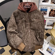 冬季复古拼接毛呢假两件夹克男潮牌加厚连帽夹棉外套MY152-P115，男装夹克，星座1001-1