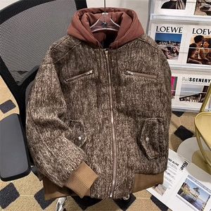 冬季复古拼接毛呢假两件夹克男潮牌加厚连帽夹棉外套 MY152-P115图片