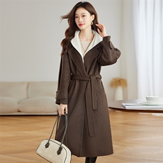 2024年秋冬季新款时尚休闲帽子可拆卸长款双面羊绒大衣，女装双面呢大衣，臻衣坊