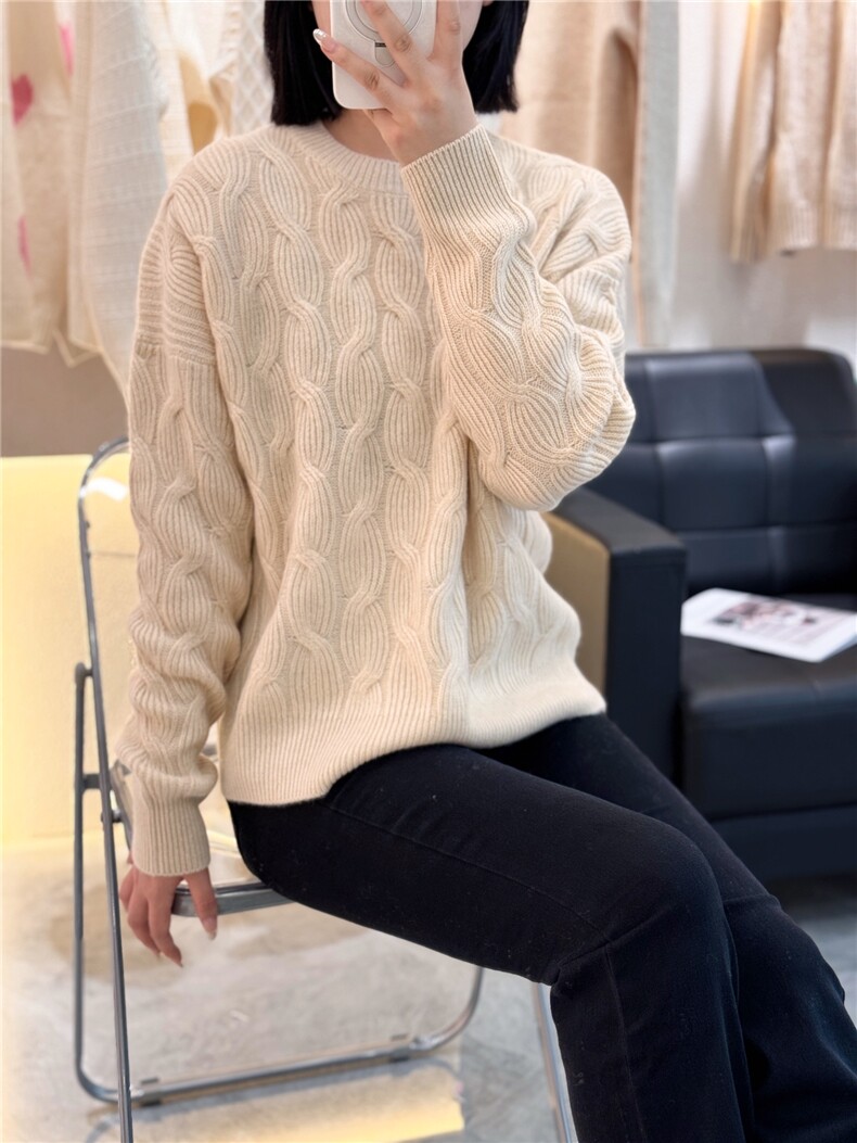 羊绒衫女圆领丝绒绞花内搭毛衣百搭针织打底上衣,女装羊绒衫,大千羊绒