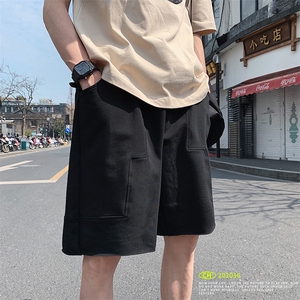 INS夏季简约纯色分割五分裤运动直筒小清新休闲短裤子男装图片