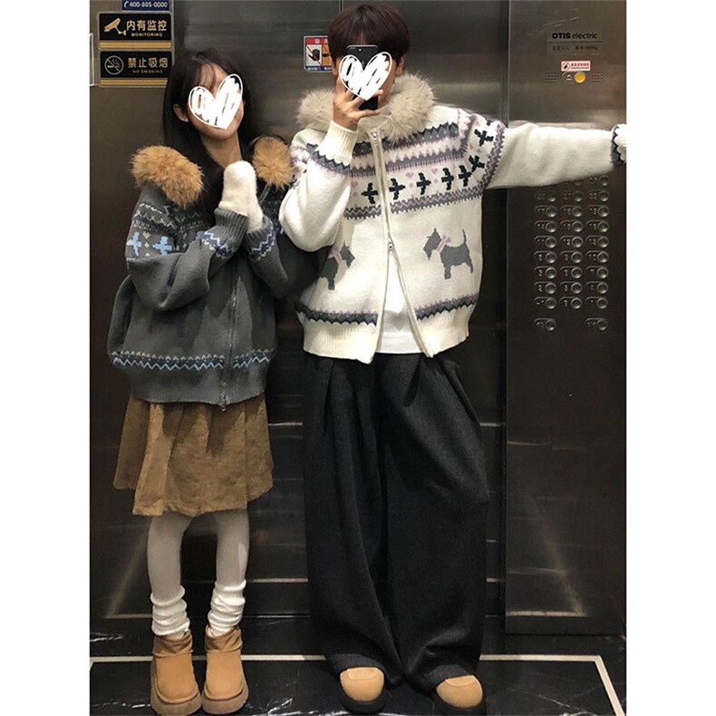 重磅北极绒座山雕毛衣外套冬美式复古休闲慵懒风大毛毛领针织开衫，男装针织衫/毛衣，电商A486-1