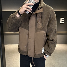 店主风羊羔绒外套男冬季加绒加厚上衣立领宽松拼接棉衣88912-P165，男装棉衣，电商A413