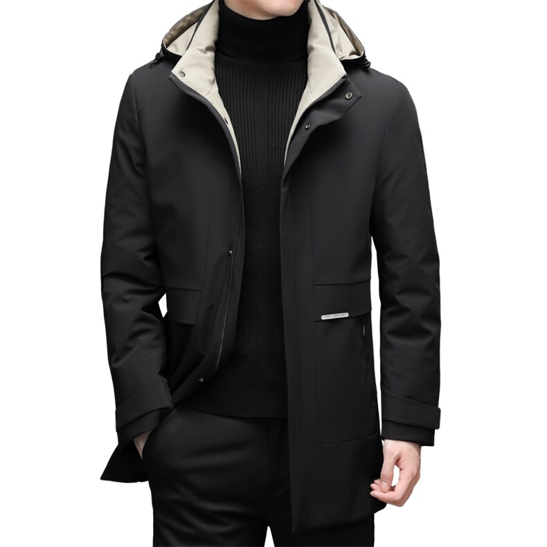 【可拆卸帽】羽绒服男中长款2024冬季新款防寒服男士连帽外套,男装羽绒服,钱塘6003A(原)4033A