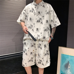 量大优供视频新风竹叶印花 冰丝短袖短裤套装男 TZ2404-特P50图片