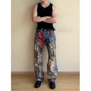小众设计感潮炸街长裤直筒休闲牛仔裤ins男美式痞帅N0097-P75,杨子街拍穿搭教程图片