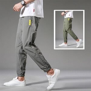 裤子男士夏季超薄款冰丝休闲长裤运动束脚夏天空调潮流宽松九分裤图片
