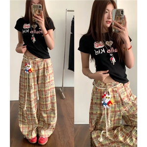 A797-特P40 网图现货 格子裤休闲裤原版面料送公仔挂坠和腰绳图片