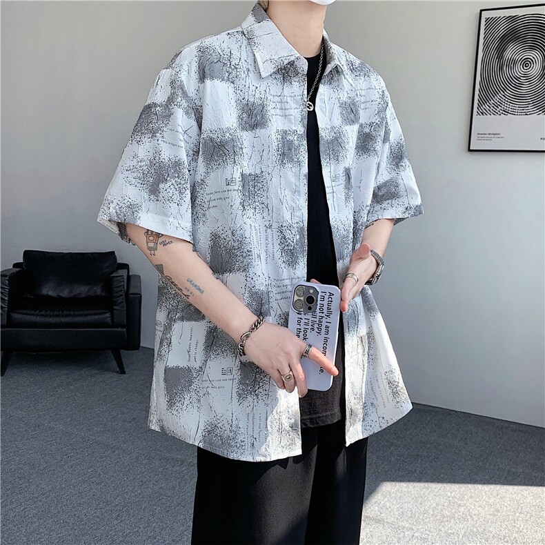现货在仓！夏季休闲百搭翻领衬衫男抖音得物可送样-EX50556-特P30,男装衬衫,电商A061