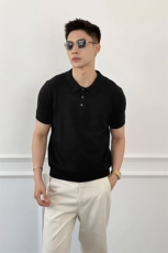 复古棉麻褶皱纹理感通勤百搭短袖针织POLO衫77097/P55，男装Polo衫，电商A243