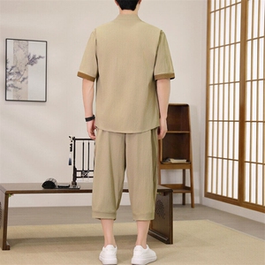 版权注册 仿款必究新款风男装夏季开衫套装男汉服两件套图片