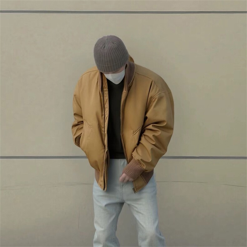 抖音得物 美式潮休闲夹克春季立领纯色复古工装加厚棉服外套MF01图片