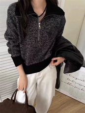 2025年秋季新款百搭翻领AB半拉套衫，女装针织衫/毛衣，恒恩羊绒