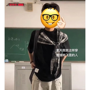 拼接格子布装饰 高品质260克双纱纯棉美式高街短袖T恤 特P35图片