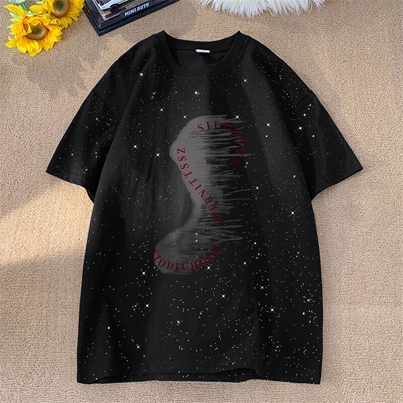 可48小时发货支持抖音得物来样二开美式满天星亮片短袖T恤MTX640,男装T恤,电商A486