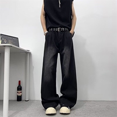 复古宽松阔腿牛仔裤女夏2025新款直筒裤大码美式拖地裤RK2912-P45，男装牛仔裤，星座412-3
