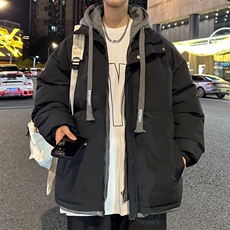 新款男冬季假两件连帽加厚港风棉衣M062-P70控158，男装棉衣，星座717