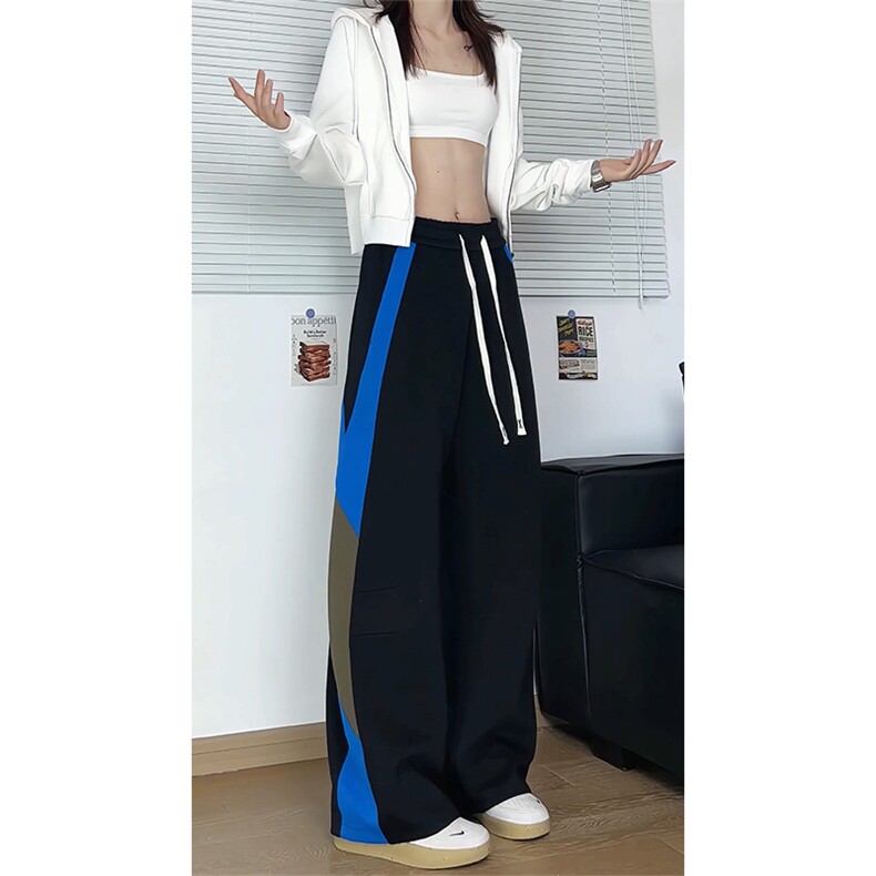 复古拼接运动裤卫裤宽松阔腿休闲裤垂感长裤K8664-特价P42，男装休闲裤，电商A007