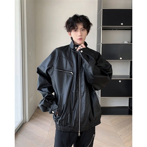 2024新款美式复古拉链pu皮衣夹克秋季街头男女潮流现货W8334-P72图片