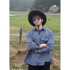 日系廓形宽松细条纹长袖衬衫男女薄外套复古休闲宽松衬衣C297，男装衬衫，星座1116A（原606A-3）