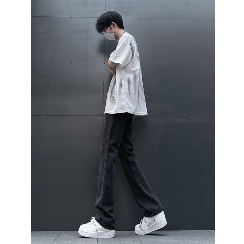 自家图主推货足大码黑色毛边微喇黄泥牛仔裤直筒裤K10-P50,男装牛仔裤,星座205