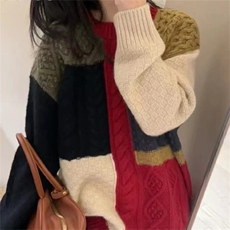 2025年秋季新款百搭女士撞色长袖套头圆领羊毛衫，女装羊毛衫，新胜羊绒