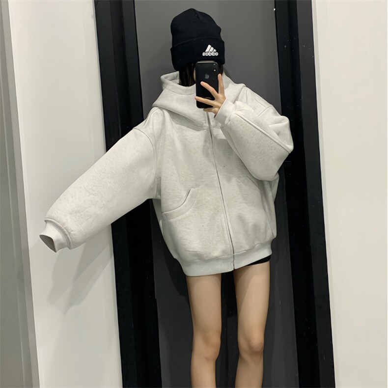 抖音得物高品质26春装美式高街重磅宽松结构高领连帽卫衣外套W60,女装短外套,电商A486
