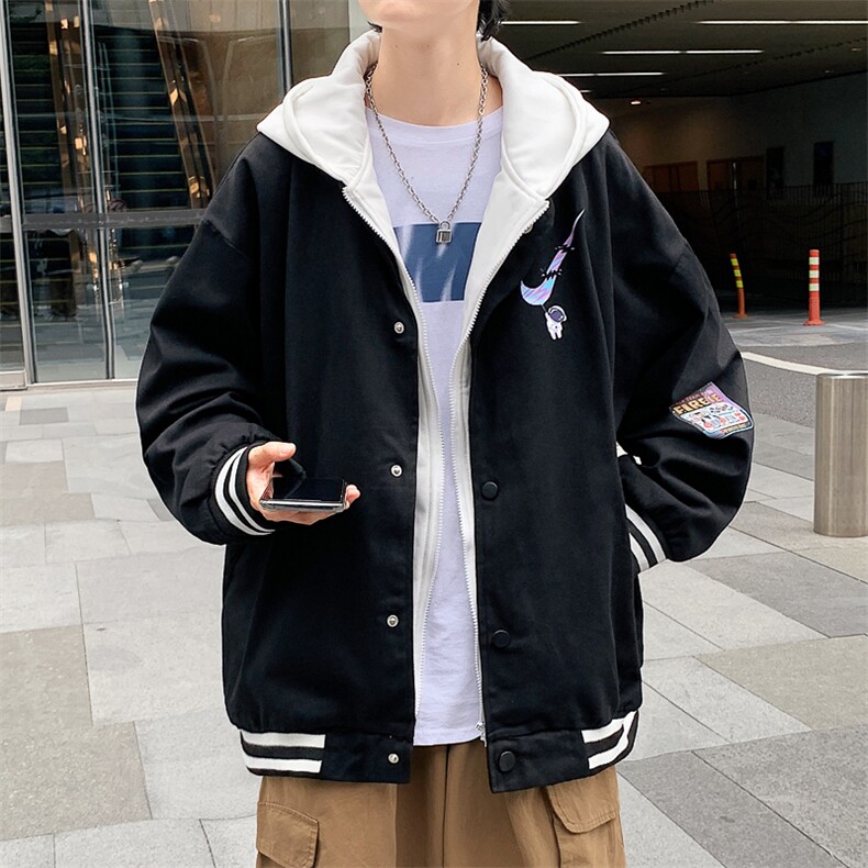 特p60控108有绗棉连帽夹克宽松大码装纯色情侣假两件外套男JKL01,男装夹克,电商B370