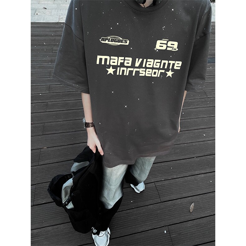 量大优供抖音视频支持得物配合二开美式满天星亮片短袖T恤MTX350,男装T恤,电商A486