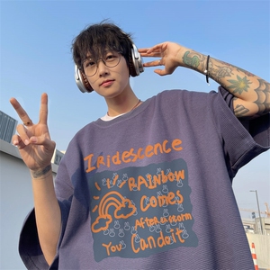 ！2025夏季新款男士复古印花华夫格短袖T恤半袖TXH2403特P19图片