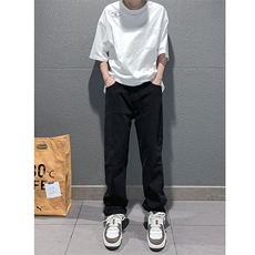B221美式ins高街暗黑小众情侣毛巾绣直筒牛仔裤LK23021-P65控88，男装牛仔裤，电商B221