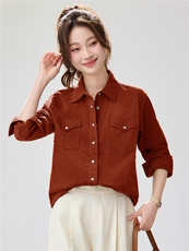 2026早春新款百搭灯芯绒衬衫外套女宽松休闲复古衬衣港风慵懒风，女装衬衫，艾米
