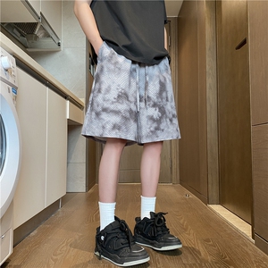 夏季新款潮流宽松休闲百搭扎染泡泡格短裤B315-K25593-特p20控39图片