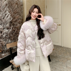 紫色袖口狐狸毛提花羽绒服H8352P355K498图片