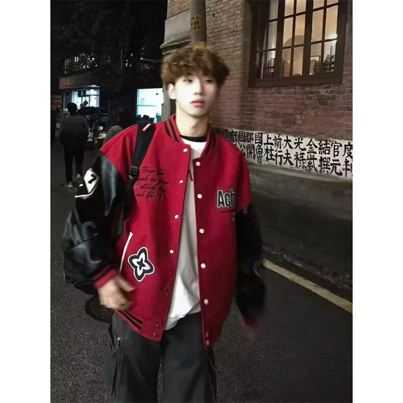 1506/QMY4180/P74潮美式高街徽章棒球服夹克男秋冬重磅宽松外套,男装夹克,星座1506