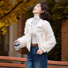 仿狐狸毛环保皮草外套女冬季小香风翻领年轻款气质拼皮风高端上衣，女装皮草，跑量工厂店