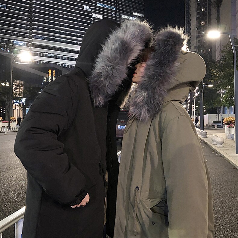 2019冬季新港风情侣棉衣大毛领中长加厚宽松款棉衣外套M730-P130,男装棉衣,电商A001